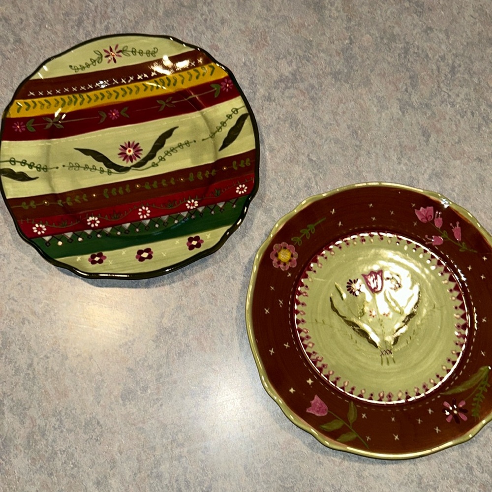 2 ZRIKE dessert/salad plates.  Designed by Lori Seibert. Hand painted.